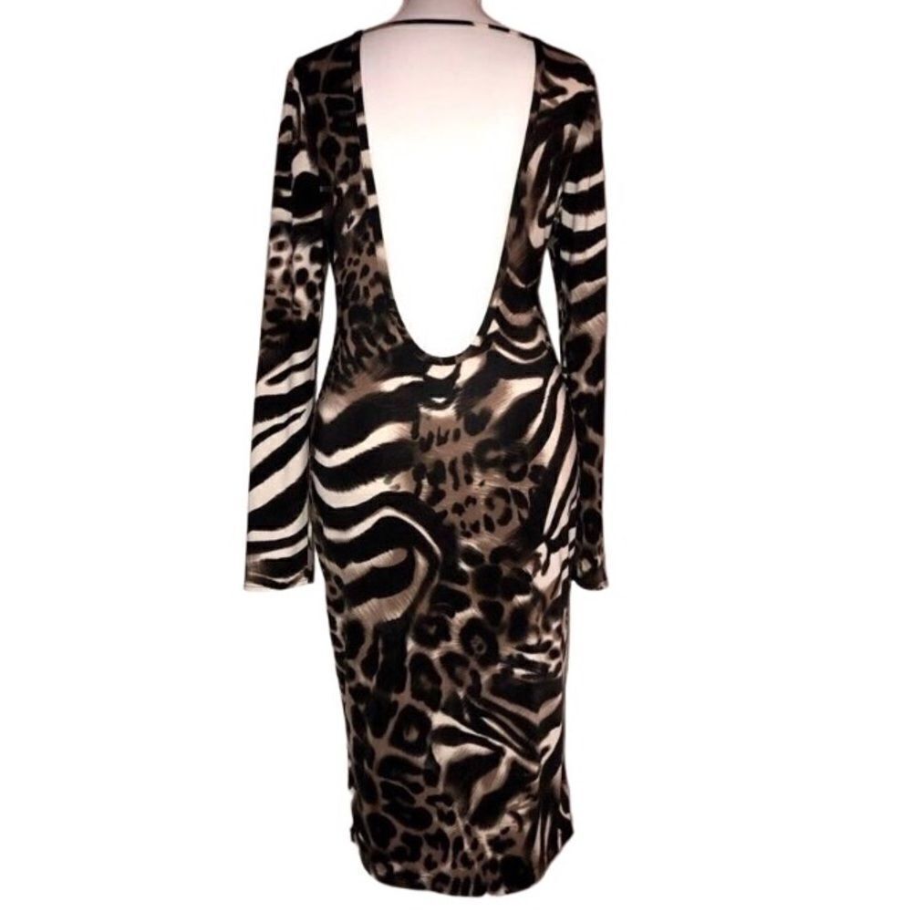 Codigo low open back leopard print long sleeve bodycon dress size Lg